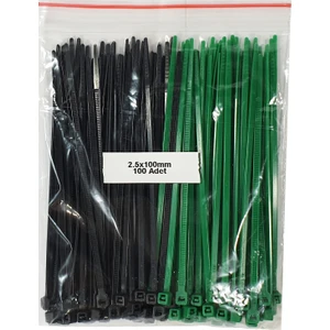 Plastik Kablo BAĞI-SIYAH+YEŞIL-2,5MMX100MM-CIRT KELEPÇE(100 Adet)