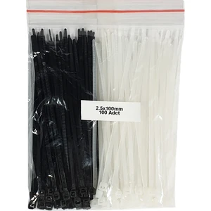 Plastik Kablo BAĞI-SIYAH+BEYAZ-2,5MMX100MM-CIRT KELEPÇE(100 Adet)