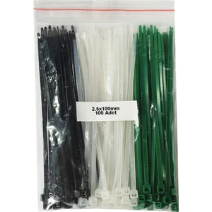 Plastik Kablo Bağı - Siyah+Beyaz+Yeşil -2,5MMX100MM -  (100 Adet)