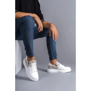 SLW155 Impact Bağcıklı ve Fermuarlı Cilt Süet Erkek Günlük Sneaker Ayakkabı Bt Beyaz/gri
