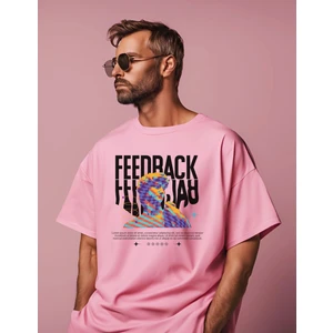 Feedback Baskılı Pembe Oversize T-Shirt %100 Pamuklu Unisex Tişört