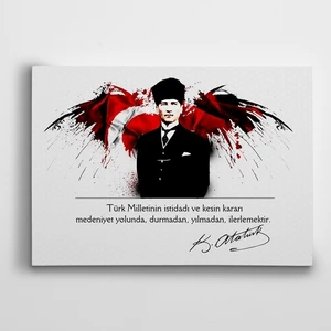 Atatürk Tablosu Türk Bayrağı ve Atatürk Kanvas Tablo