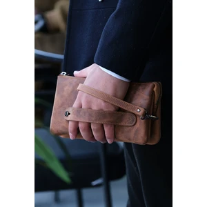 Louise Motto - Nexus - Deri Unisex El Çantası - Erkek & Kadın Için Hediye - Hakiki Dana Derisi Çanta - Kahverengi/taba