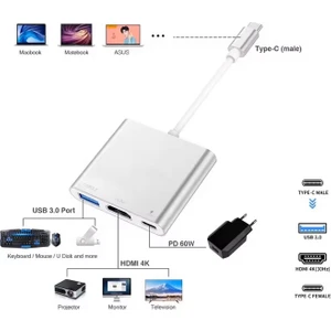 Fxn-31 Samsung Dex Apple 3in1 Type-C Çevirici Adaptör Hub: Hdmı, USB 3.0 Şarj