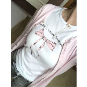 Beyaz Kurdele Protect Your Heart Baskılı Kadın Crop