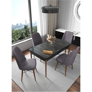 Fixed Siyah 70X110 Sabit Mutfak Masası Yemek Masası Masa Sandalye Takımı 4 Gri Sandalye