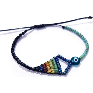 Funny Takı Koyu Turkuaz Rengi Cam Nazar ve  Miyuki Round Boncuklu Üçgen Şeklinde Asimetrik Bileklik