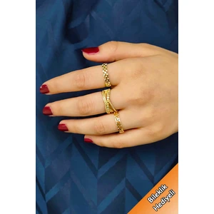 Trend Collection Klasik Minimal Gold Ayarlanabilir 3'lü Kadın Yüzük Seti