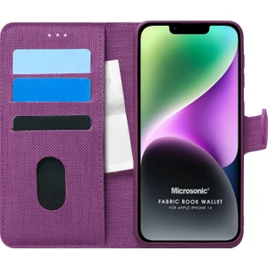 Apple iPhone 14 Kılıf Fabric Book Wallet Mor