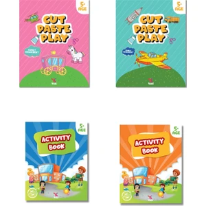4 - 6 Yaş İngilizce Kes Yapıştır Oyna ve Aktivite Kitabı 4'lü Set - English Activity Book - Cut Paste Play - El Göz Koordinasyon ve Motor Beceri Geliştirme / Pedagog Onaylı