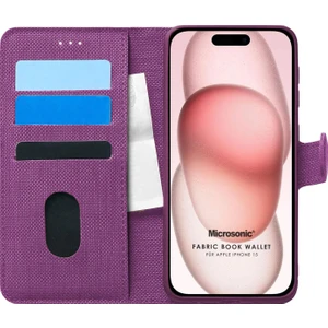 Apple iPhone 15 Kılıf Fabric Book Wallet Mor