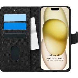 Apple iPhone 15 Plus Kılıf Fabric Book Wallet Siyah