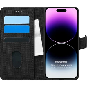 Apple iPhone 14 Pro Max Kılıf Fabric Book Wallet Siyah