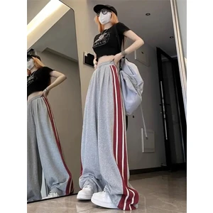 Y2K Harajuku Gri Kırmızı Şerit Bloklu Eşofman Altı