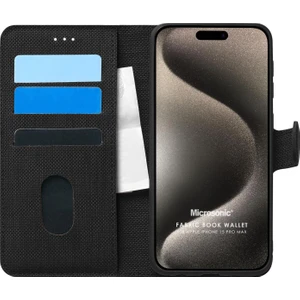 Apple iPhone 15 Pro Max Kılıf Fabric Book Wallet Siyah