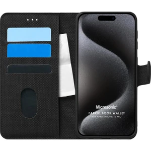 Apple iPhone 15 Pro Kılıf Fabric Book Wallet Siyah