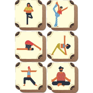 Major Selection Yoga ve Hareketleri Temalı 6lı Retro Ahşap Bardak Altlığı Seti