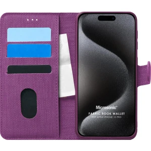 Apple iPhone 15 Pro Kılıf Fabric Book Wallet Mor