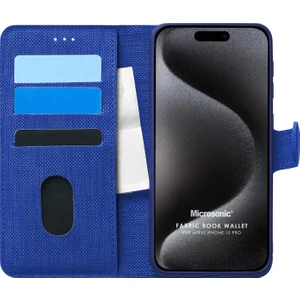 Apple iPhone 15 Pro Kılıf Fabric Book Wallet Lacivert