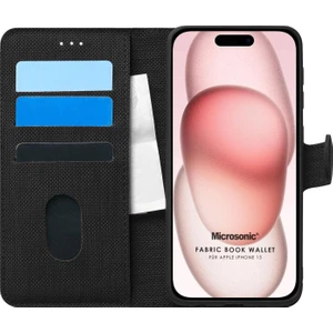 Apple iPhone 15 Kılıf Fabric Book Wallet Siyah