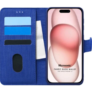 Apple iPhone 15 Kılıf Fabric Book Wallet Lacivert
