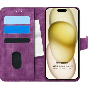 Apple iPhone 15 Plus Kılıf Fabric Book Wallet Mor