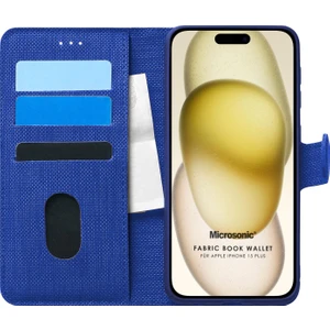 Apple iPhone 15 Plus Kılıf Fabric Book Wallet Lacivert