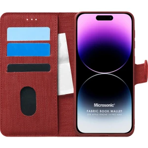 Apple iPhone 14 Pro Max Kılıf Fabric Book Wallet Kırmızı