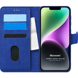 Apple iPhone 14 Kılıf Fabric Book Wallet Lacivert