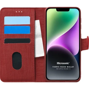 Apple iPhone 14 Kılıf Fabric Book Wallet Kırmızı