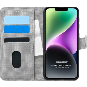 Apple iPhone 14 Kılıf Fabric Book Wallet Gri