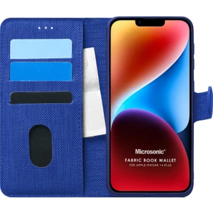 Apple iPhone 14 Plus Kılıf Fabric Book Wallet Lacivert