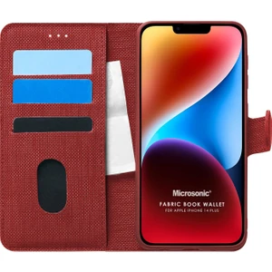Apple iPhone 14 Plus Kılıf Fabric Book Wallet Kırmızı