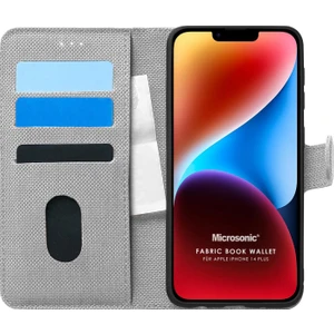 Apple iPhone 14 Plus Kılıf Fabric Book Wallet Gri