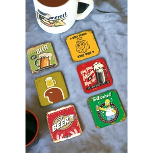 Major Selection Bira Temalı 6lı Retro Ahşap Bardak Altlığı Seti