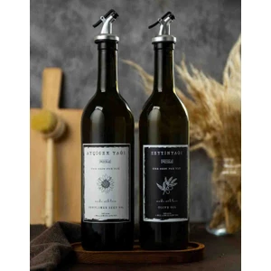 Büyülü Home Ahşap Stantlı Amber 2 Li 750 ml Zeytinyağı Ayçiçek Yağı Sisesi Yağlık Yağdanlık