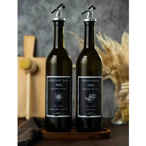 Büyülü Home Ahşap Stantlı Amber 2 Li 750 ml Zeytinyağı Ayçicek Yağı Şisesi Yağlık Yağdanlık