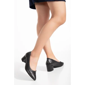 Kadın Deri Delikli Topuklu Ayakkabı 2863 Topuklu Ayakkabı Sıyah 36