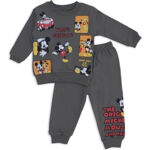 Erkek Çocuk Mickey Mouse Kare Baskılı 2'li Alt Üst Eşofman Takım