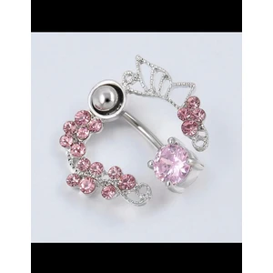 Ares Collection Pembe Zirkon Taşlı Iki Parçalı Çelik Göbek Piercingi