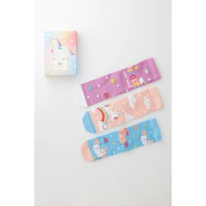 Kız Çocuk Unicorn Desenli 3'Lü Kutulu Soket Çorap