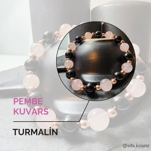 Şifa Köşesi Pembe Kuvars ve Siyah Turmalin Orjinal Doğal Taş Kadın Bileklik / Aşk, Sevgi ve Koruma Bilekliği
