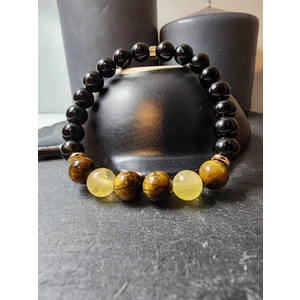 Şifa Köşesi Kaplan Gözü, Sitrin ve Siyah Turmalin Orjinal Doğal Taş Erkek Bileklik / Başarı, Bolluk ve Koruma Bilekliği