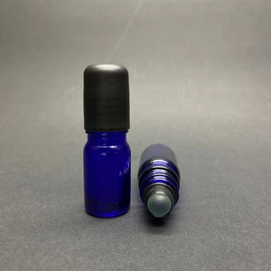 5 ml Mavi Cam Roll-On Şişe  , Siyah  Bilyeli Kapaklı , Cam Esans Şişesi x 3 Adet