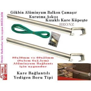 Alüminyum Balkon Çamaşır Kurutmalık Askısı Kare Küpeşte Çamaşırlık Kızaklı Bronz