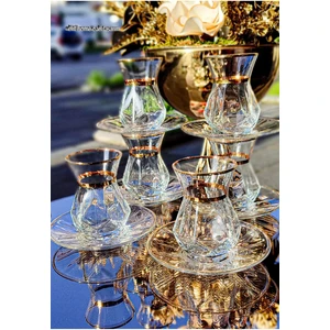 Elit Home Lav Alya Elit Home Özel Tasarım Alya Gerçek Yaldızlı Gold 12 Parça Çay Seti