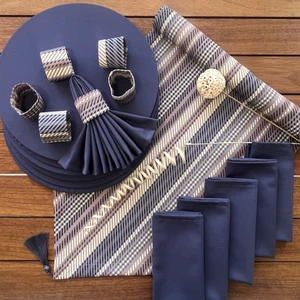 Desenizmir Amerikan Servis Stil Desen Takım 6 Supla, 6 Kumaş Peçete, 6 Peçete Halkası ve Runner Örtü Kombin 2