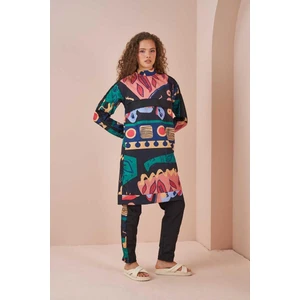 Oyun Desen Tesettür Mayo Uzun Siyah