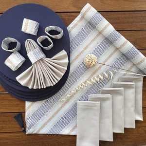 Desenizmir Amerikan Servis Zarif Desen Takım 6 Supla, 6 Kumaş Peçete, 6 Peçete Halkası ve Runner Örtü Kombin 2