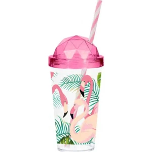 660cc Desenli Pipet Bardak Flamingo